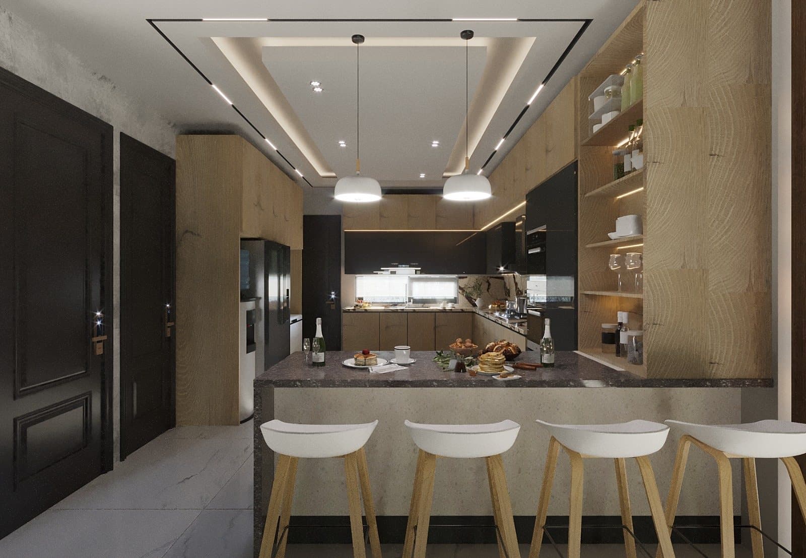 Glass cabinet kitchen by Amaza Homes