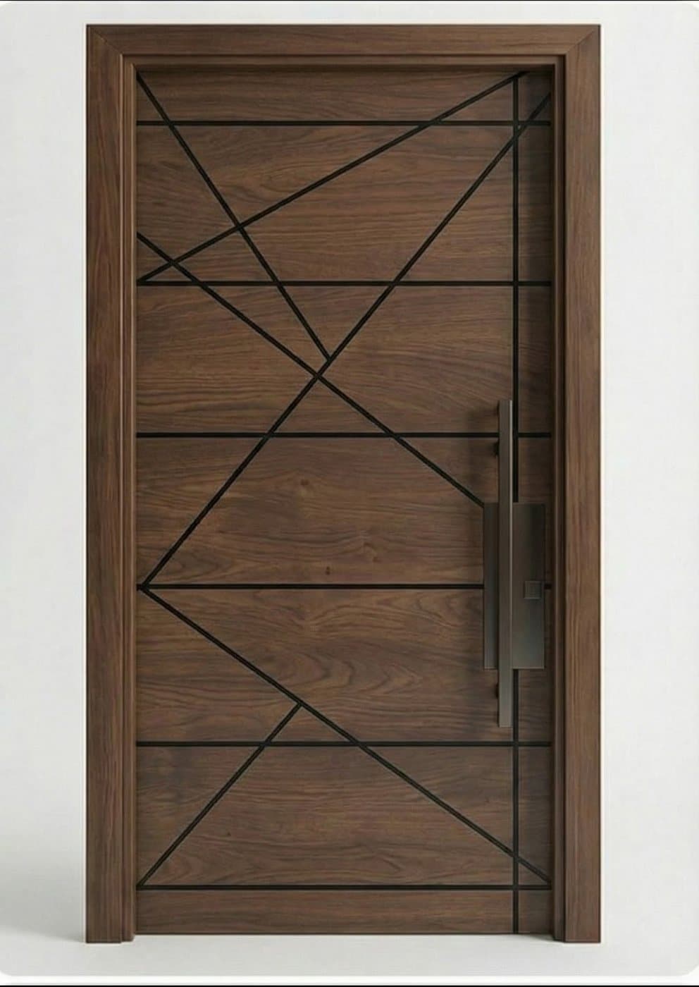 Dark lattice timber door by Amaza Homes