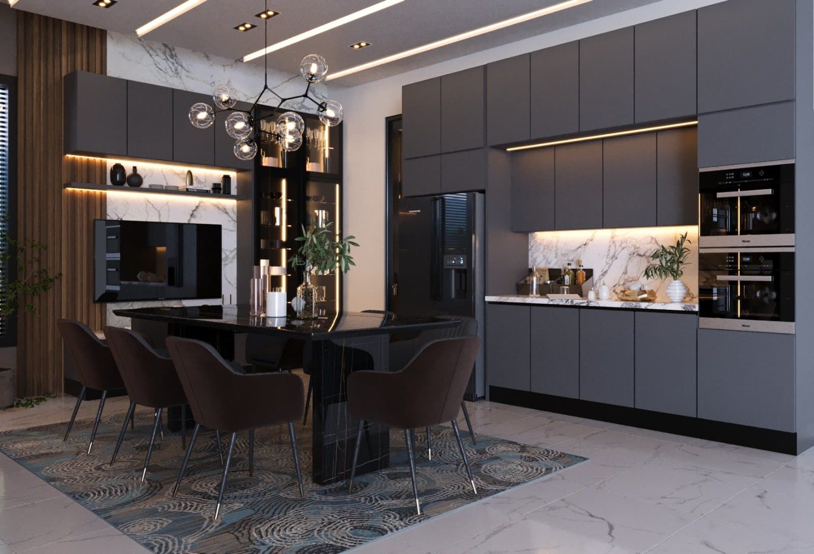 Kitchen with wine wall by Amaza